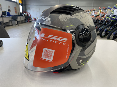 Шлем открытый с визором HETOSHI XD1-260 цв. Серый с черно-зелеными вставками р. XXL