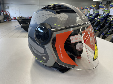 Шлем открытый с визором HETOSHI XD1-260 цв. Серый с черно-зелеными вставками р. XXL