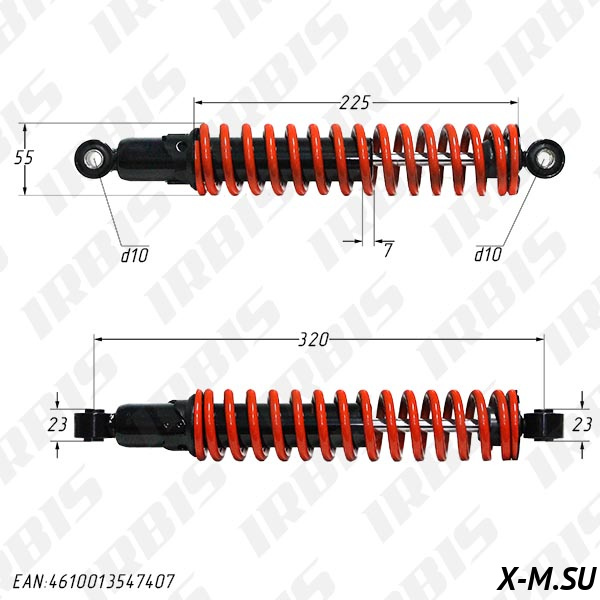 Амортизатор задний (L-320mm,D-10mm,d-10mm) KA-800 (регулир.) KIYOSHI